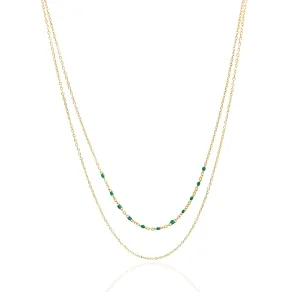ROXI  DAINTY GOLD DUO GREEN BEADED NECKLACE