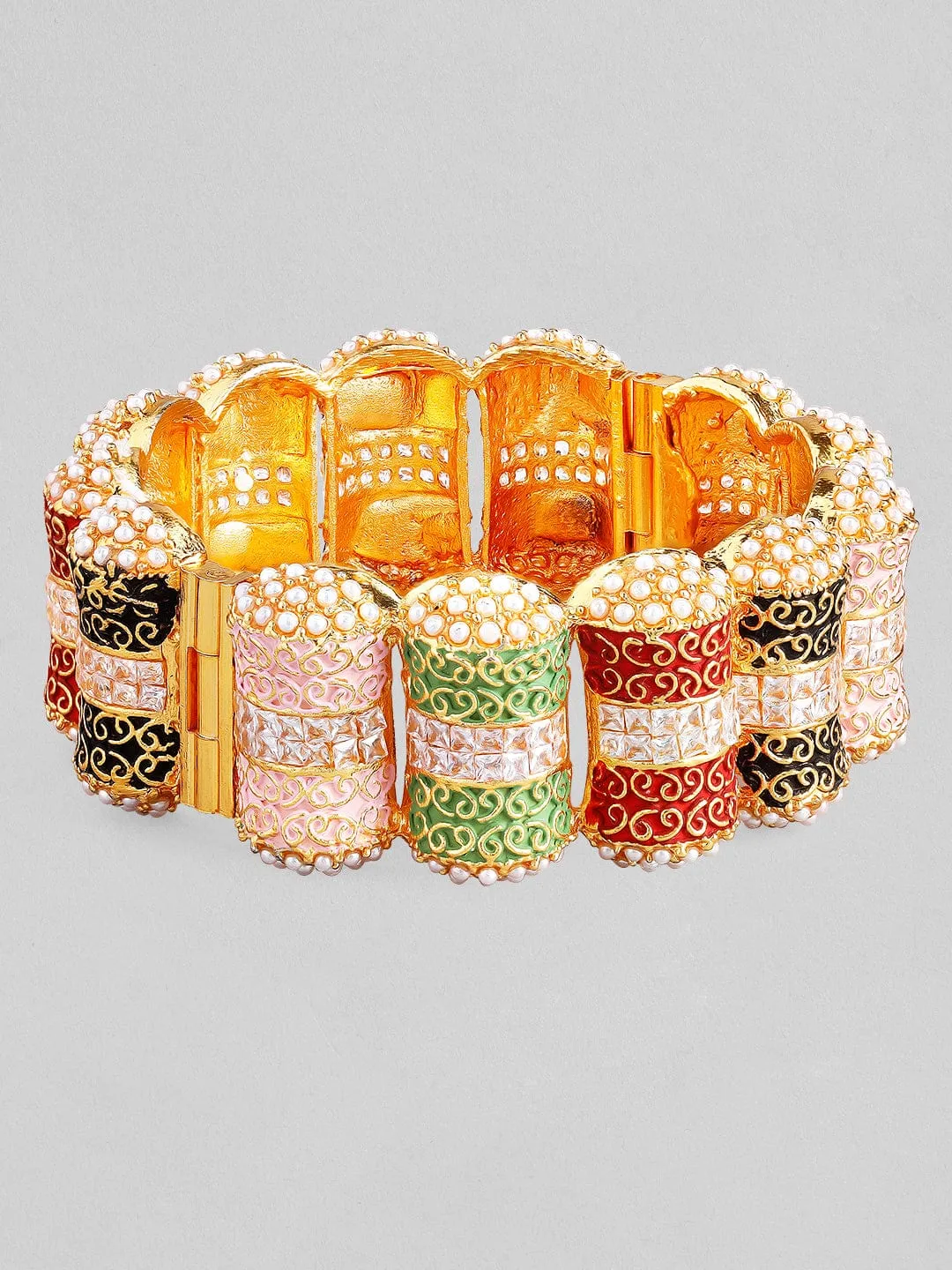 Rubans 22K Gold Plated Enamel Handpainted Multicolor Bracelet.