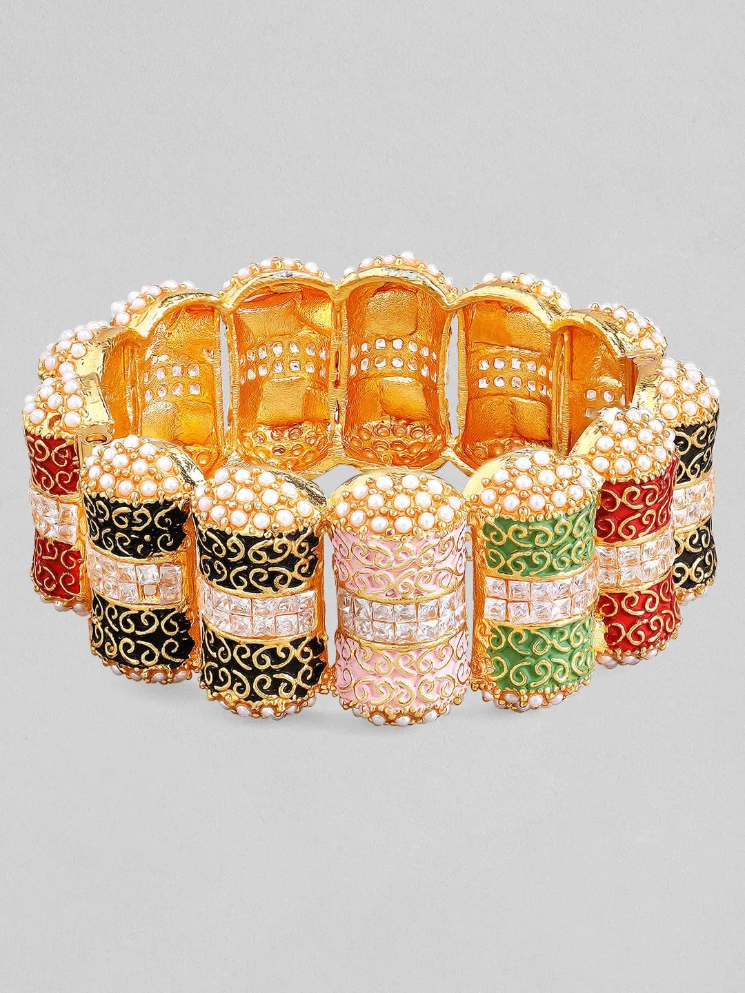 Rubans 22K Gold Plated Enamel Handpainted Multicolor Bracelet.