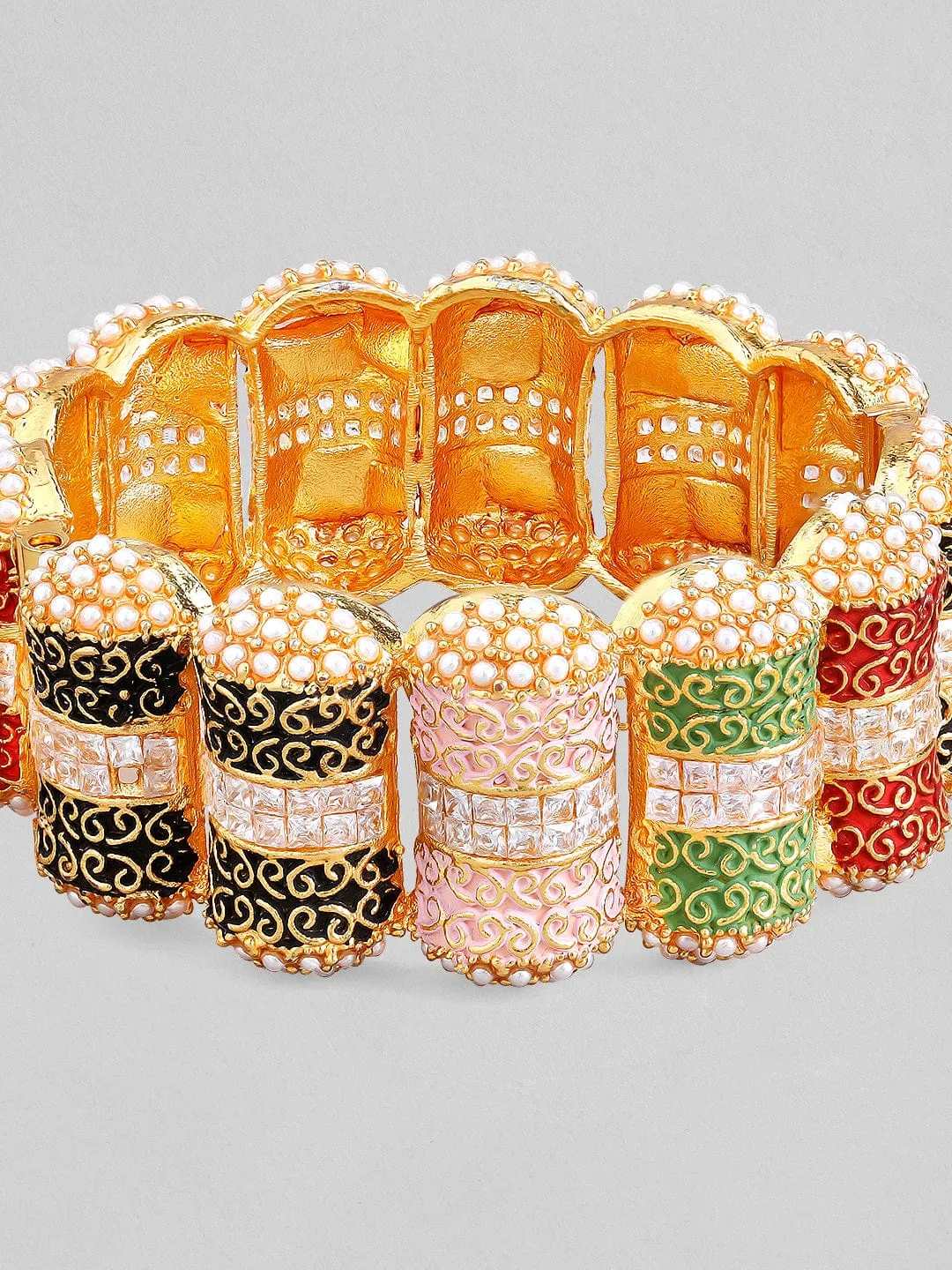 Rubans 22K Gold Plated Enamel Handpainted Multicolor Bracelet.