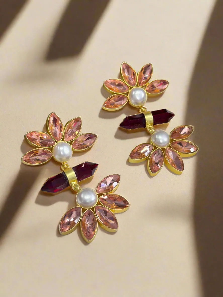 Ruby and Quartz gold earrings
