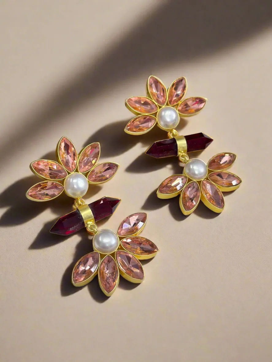 Ruby and Quartz gold earrings