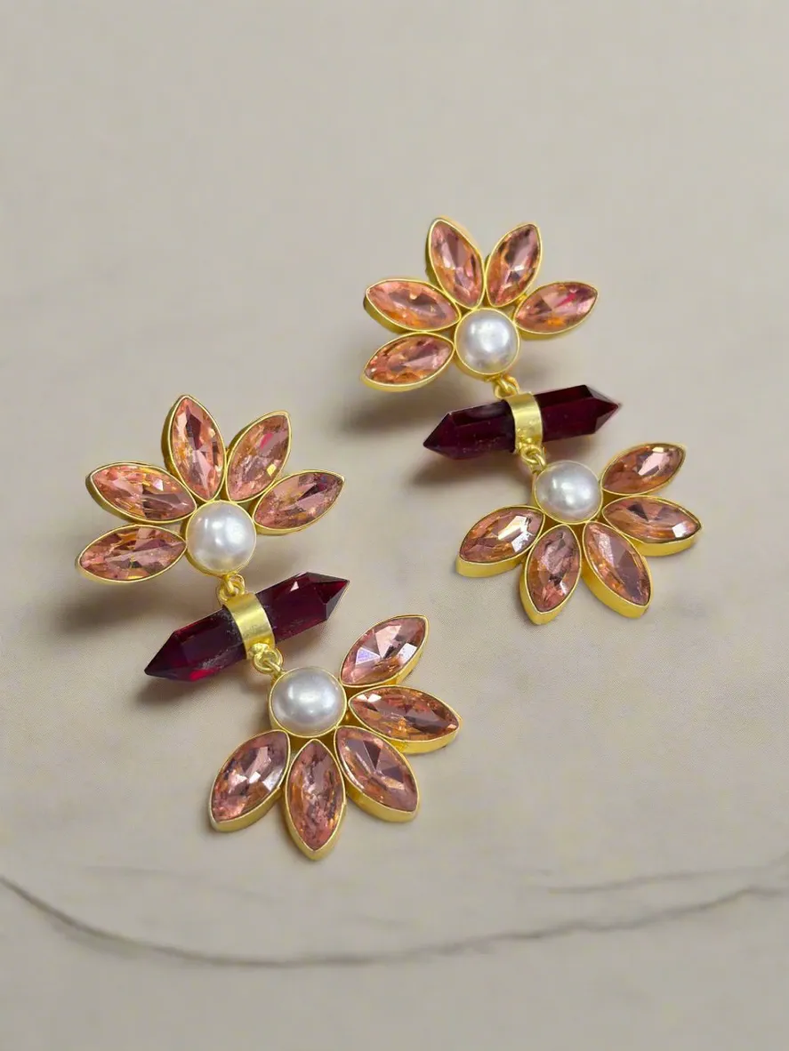 Ruby and Quartz gold earrings