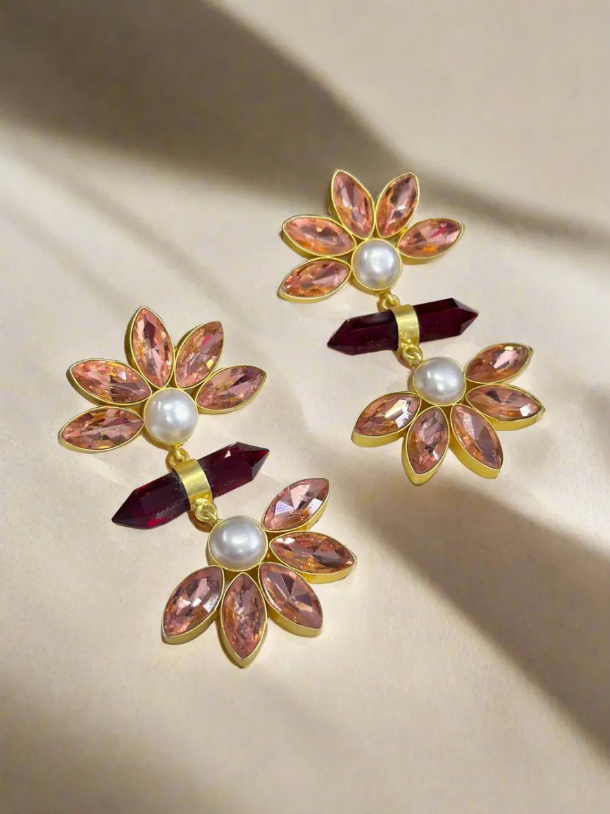 Ruby and Quartz gold earrings