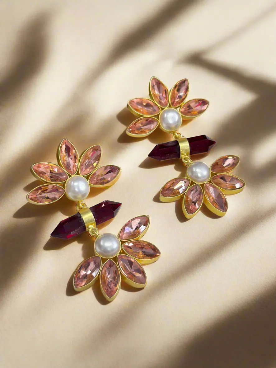 Ruby and Quartz gold earrings