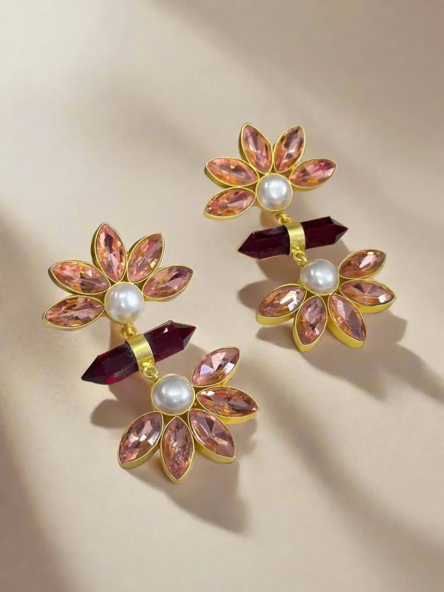 Ruby and Quartz gold earrings