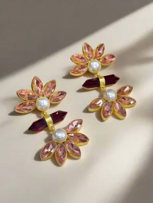 Ruby and Quartz gold earrings