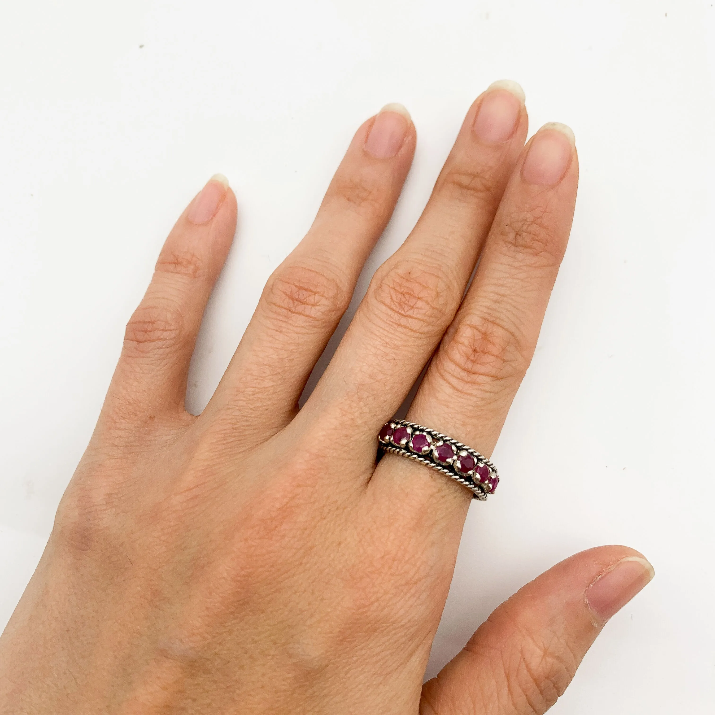 Ruby Vintage Band - Half Eternity Ring - Stackable Ruby Ring