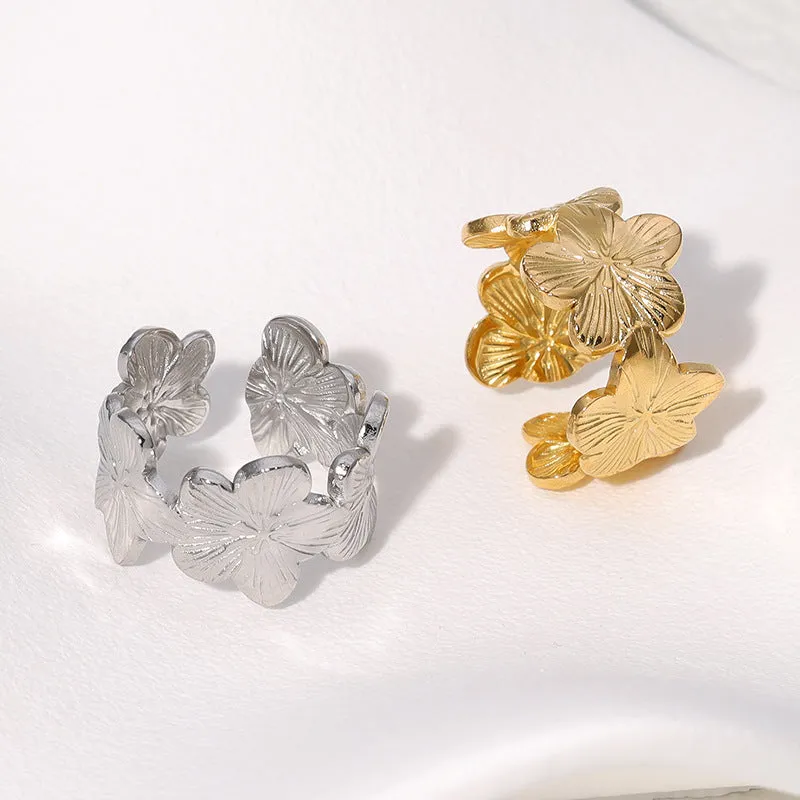 Rustic Open Ring Flower Stainless Steel Electroplating Rings