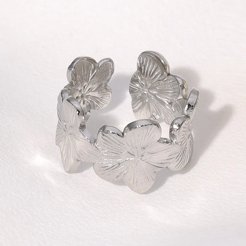Rustic Open Ring Flower Stainless Steel Electroplating Rings