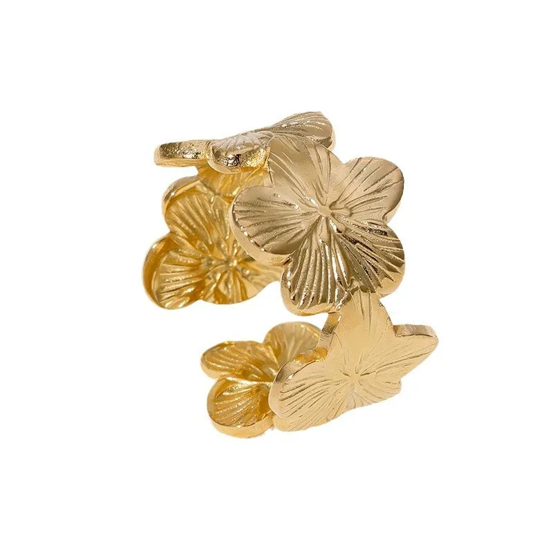 Rustic Open Ring Flower Stainless Steel Electroplating Rings