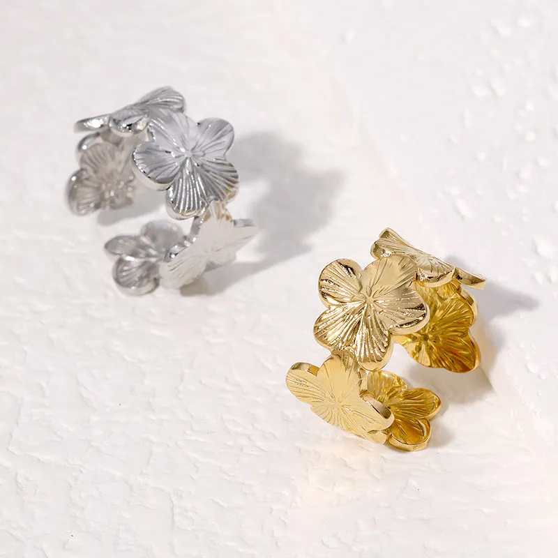 Rustic Open Ring Flower Stainless Steel Electroplating Rings