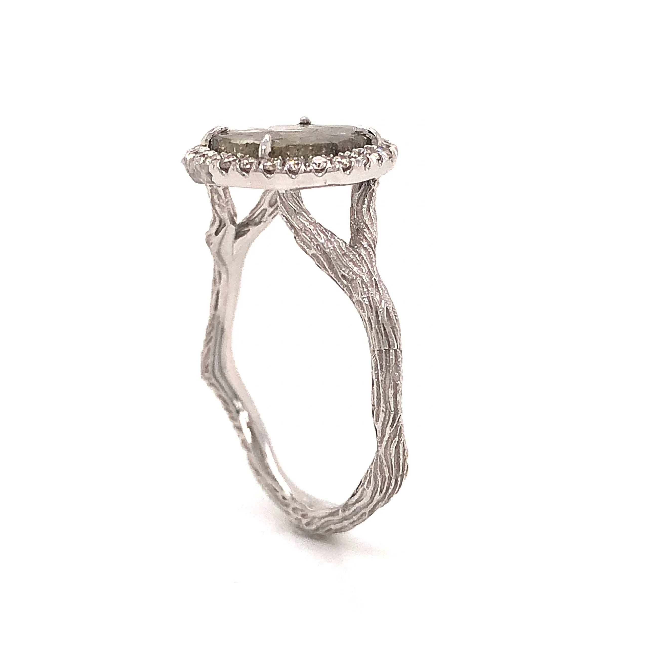 Rustic Round Diamond Halo Ring in 18k White Gold