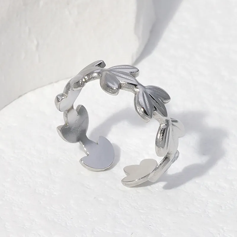 Rustic Women Leaf Stainless Steel Electroplating Rings