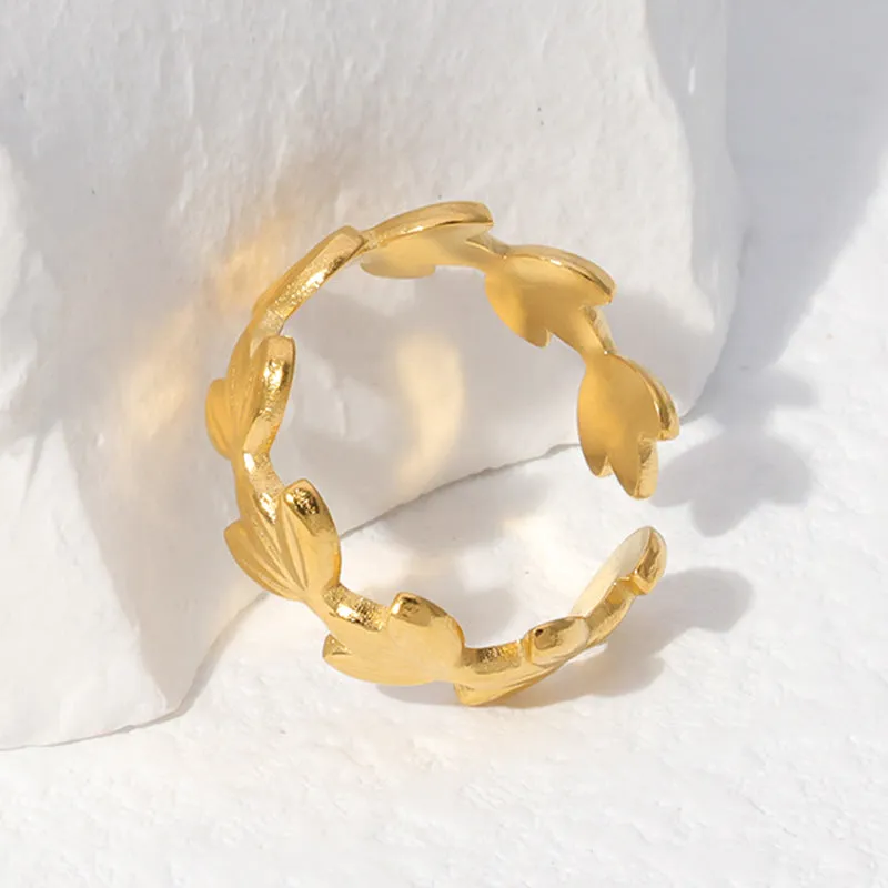 Rustic Women Leaf Stainless Steel Electroplating Rings