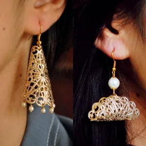 SET OF 2- Filigree Cone And Taco Shape Earrings