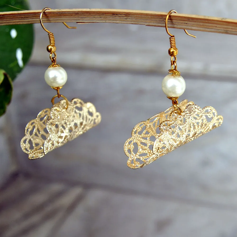 SET OF 2- Filigree Cone And Taco Shape Earrings