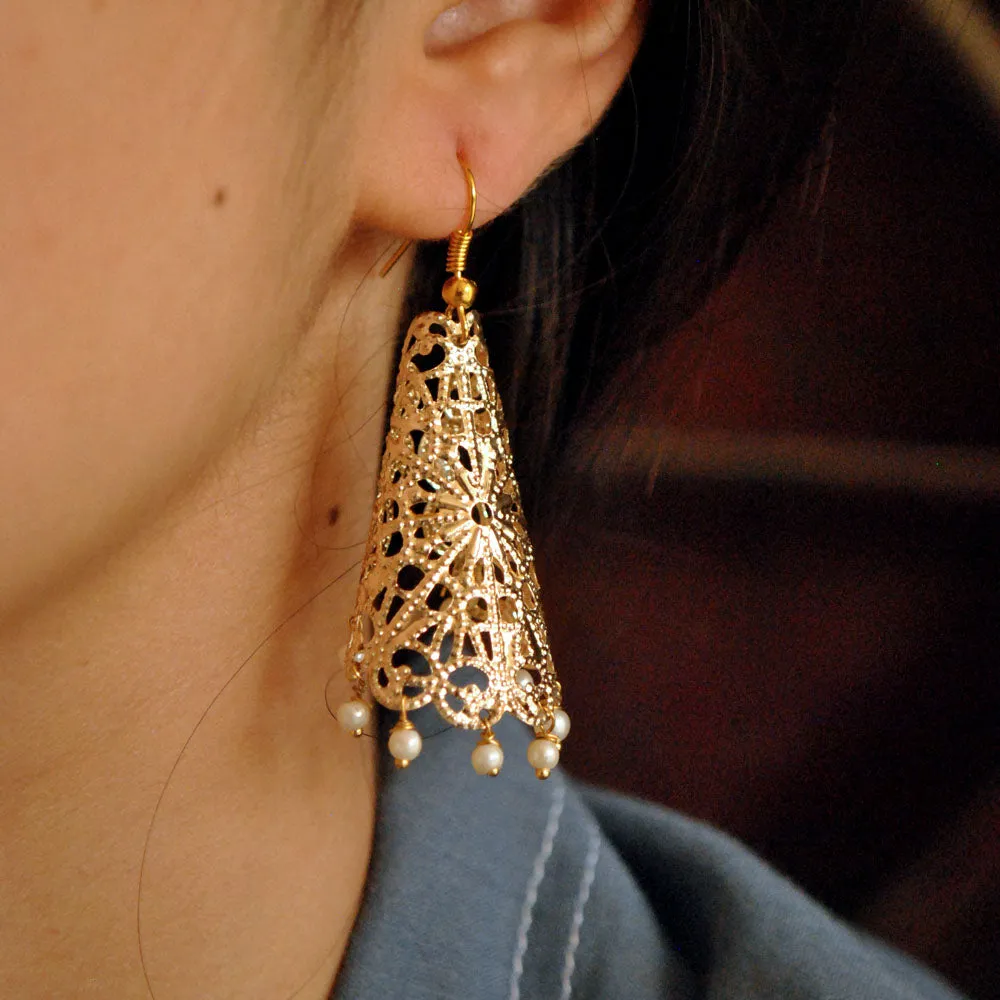 SET OF 2- Filigree Cone And Taco Shape Earrings