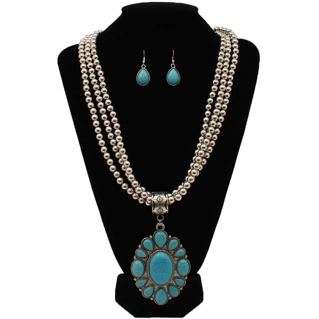 Silver Strike Large Turquoise Pendant Jewelry Set