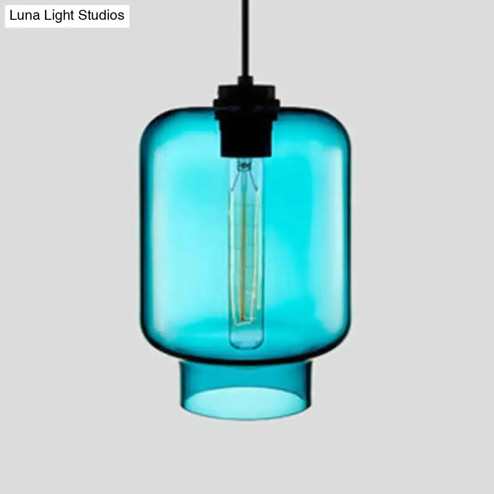 Simplicity Glass Hanging Lamp - Cylindrical 1-Light Pink/Yellow/Blue Ceiling Fixture
