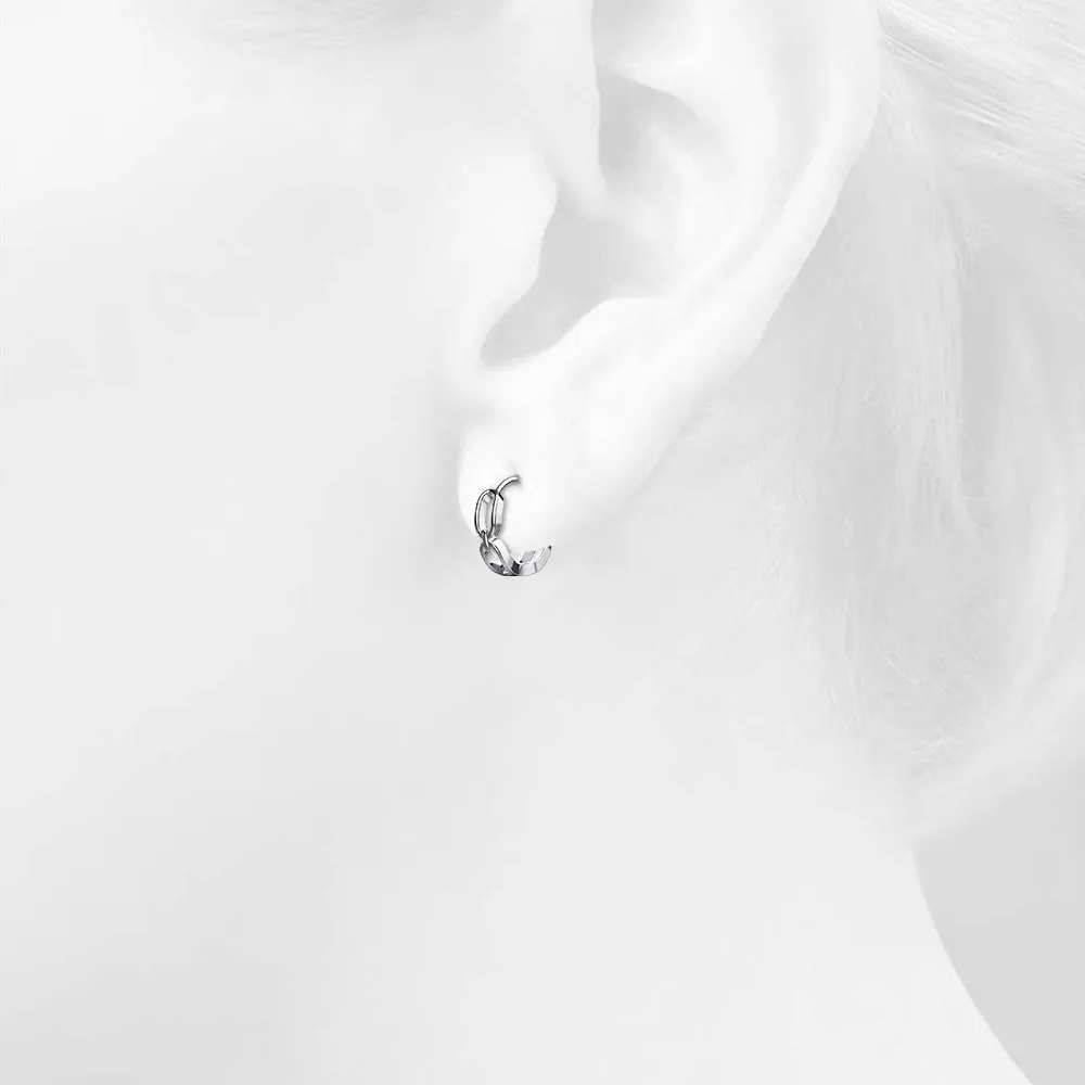 Solid 925 Sterling Silver Hoops of Chunky Chains Earrings