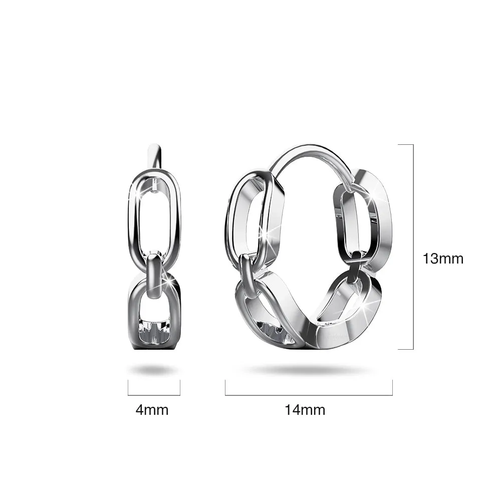 Solid 925 Sterling Silver Hoops of Chunky Chains Earrings