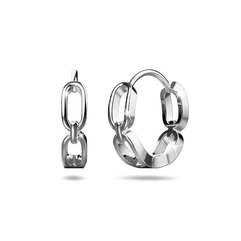Solid 925 Sterling Silver Hoops of Chunky Chains Earrings