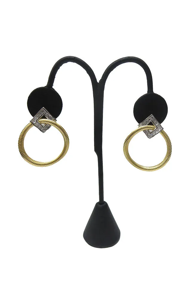 Sq CZ Ear with Gold Rope Circle