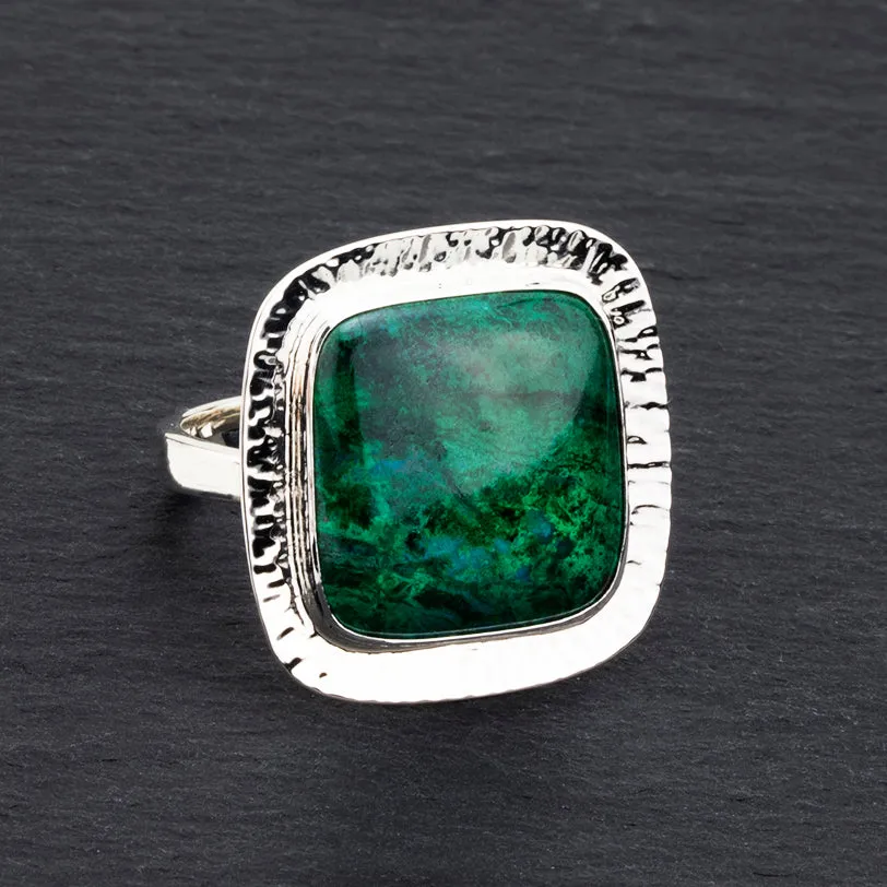 Square Silver and Chrysocolla Ring
