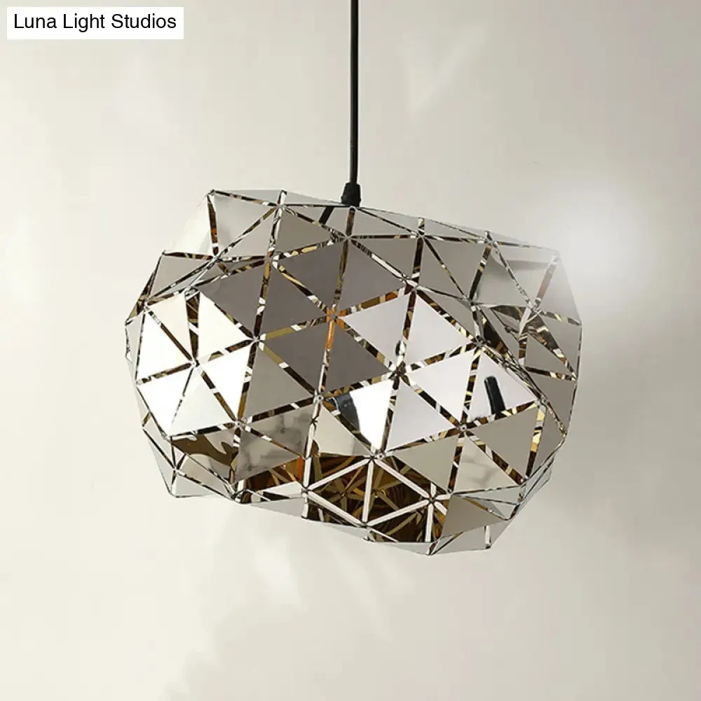 Stainless Steel Laser Cut Panel Pendant - Modern 1-Light Silver Hanging Light Fixture, 10"/14" Width