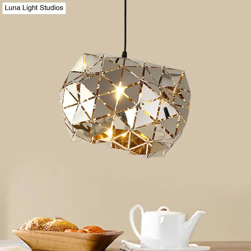 Stainless Steel Laser Cut Panel Pendant - Modern 1-Light Silver Hanging Light Fixture, 10"/14" Width