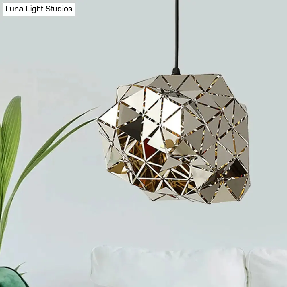 Stainless Steel Laser Cut Panel Pendant - Modern 1-Light Silver Hanging Light Fixture, 10"/14" Width