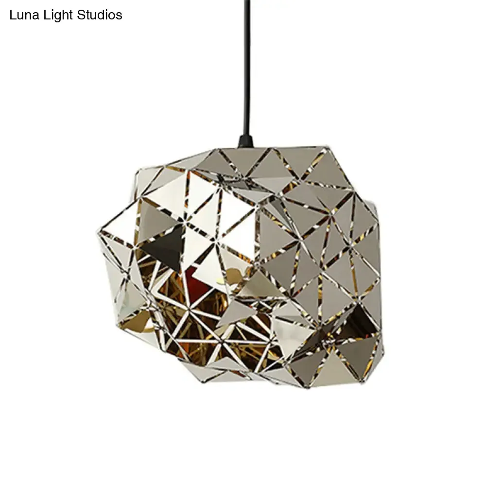 Stainless Steel Laser Cut Panel Pendant - Modern 1-Light Silver Hanging Light Fixture, 10"/14" Width