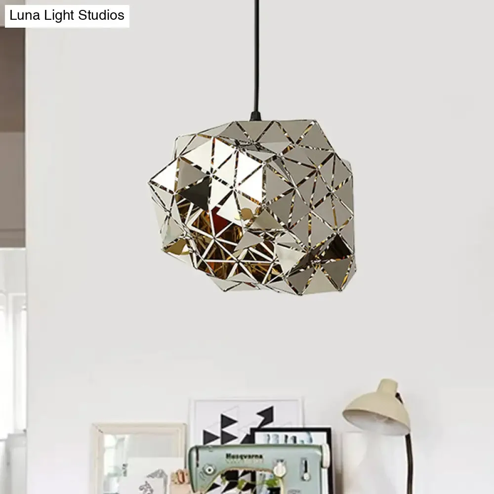 Stainless Steel Laser Cut Panel Pendant - Modern 1-Light Silver Hanging Light Fixture, 10"/14" Width