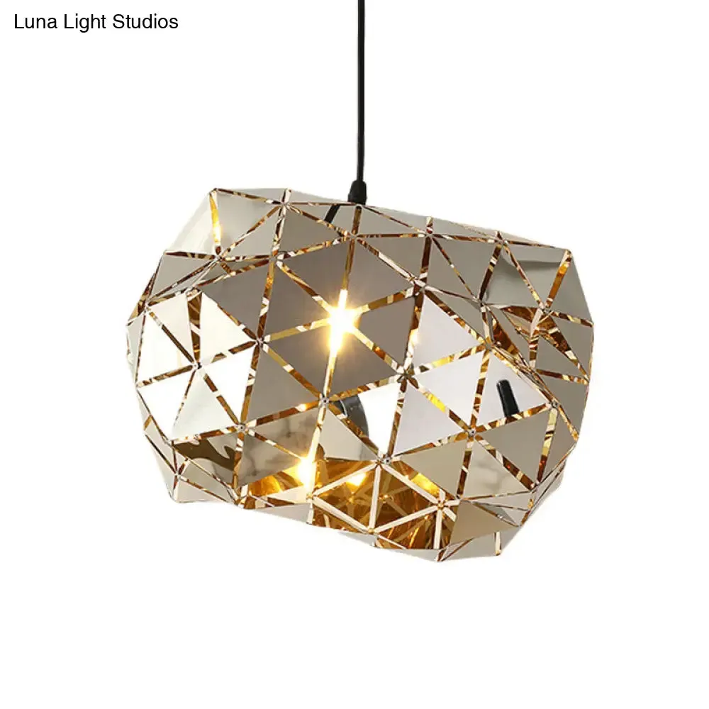 Stainless Steel Laser Cut Panel Pendant - Modern 1-Light Silver Hanging Light Fixture, 10"/14" Width