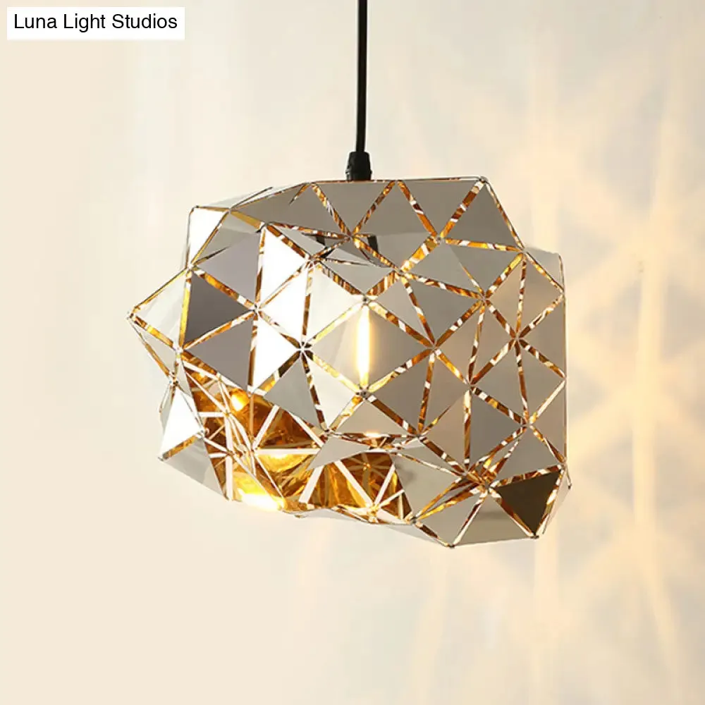 Stainless Steel Laser Cut Panel Pendant - Modern 1-Light Silver Hanging Light Fixture, 10"/14" Width