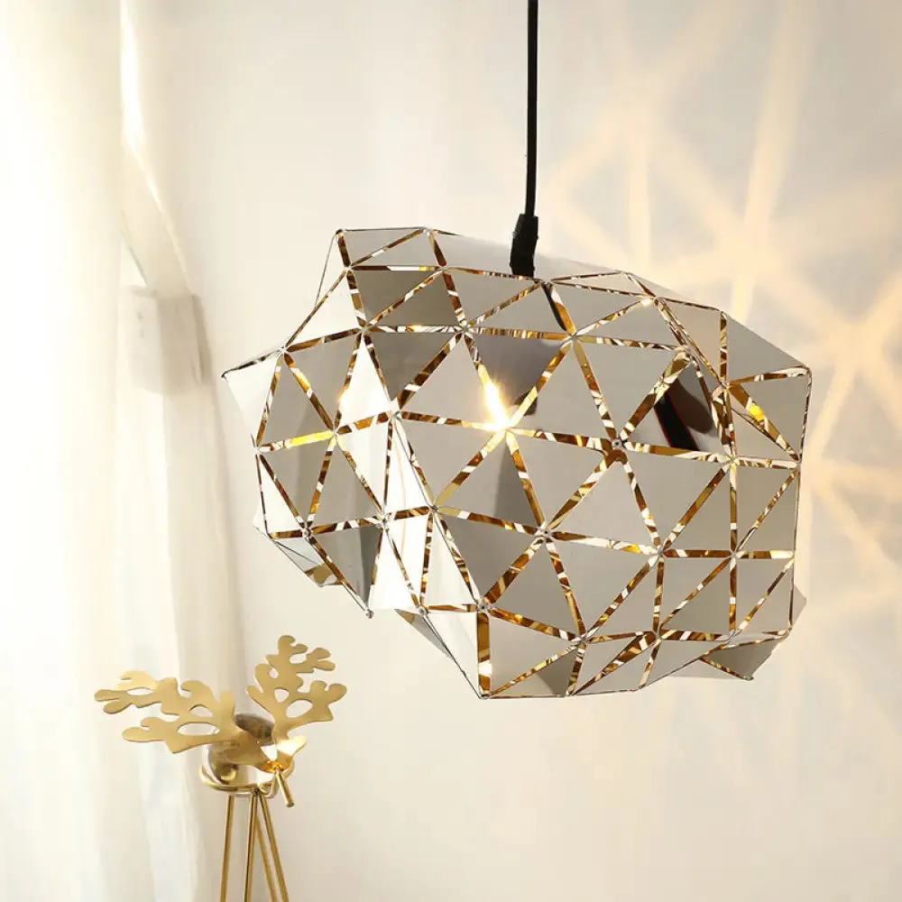 Stainless Steel Laser Cut Panel Pendant - Modern 1-Light Silver Hanging Light Fixture, 10"/14" Width