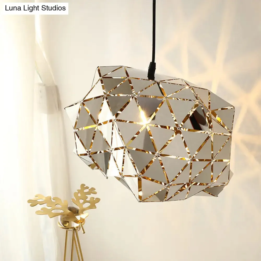 Stainless Steel Laser Cut Panel Pendant - Modern 1-Light Silver Hanging Light Fixture, 10"/14" Width