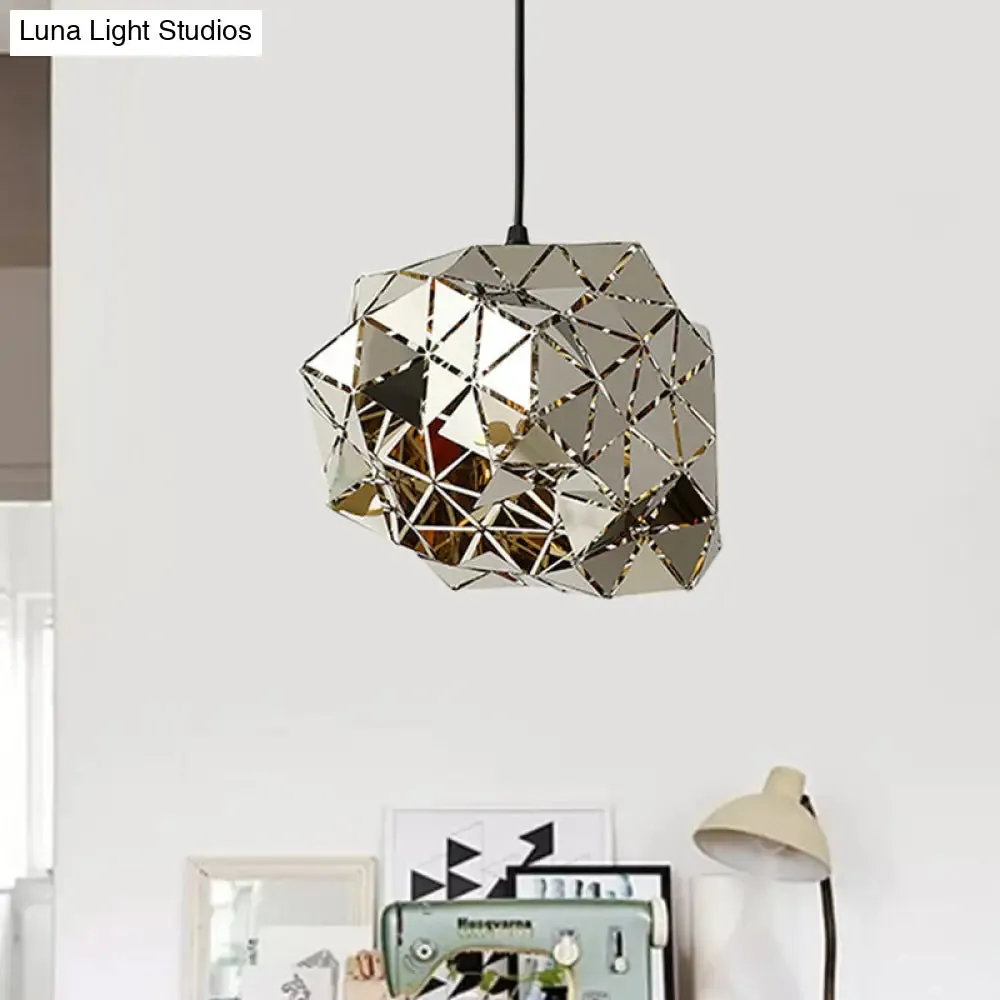 Stainless Steel Laser Cut Panel Pendant - Modern 1-Light Silver Hanging Light Fixture, 10"/14" Width