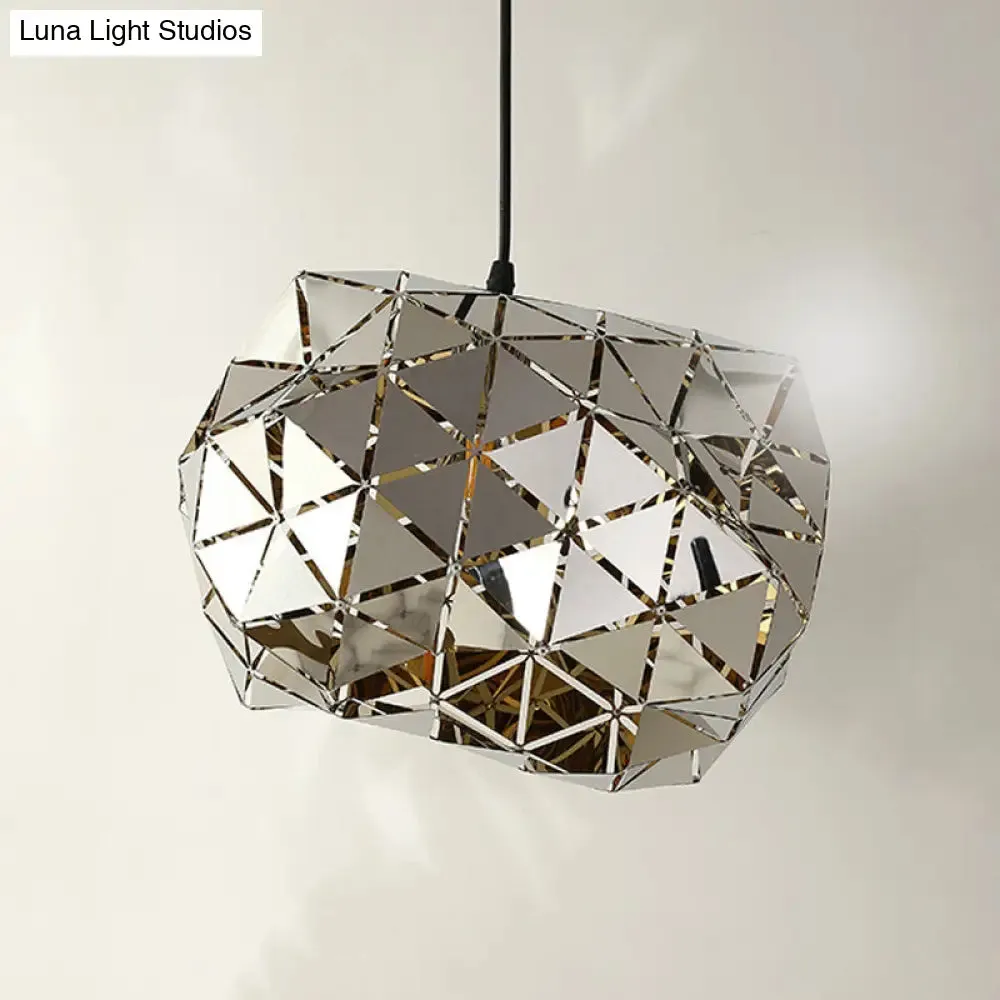Stainless Steel Laser Cut Panel Pendant - Modern 1-Light Silver Hanging Light Fixture, 10"/14" Width