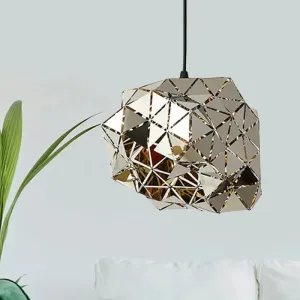 Stainless Steel Laser Cut Panel Pendant - Modern 1-Light Silver Hanging Light Fixture, 10"/14" Width