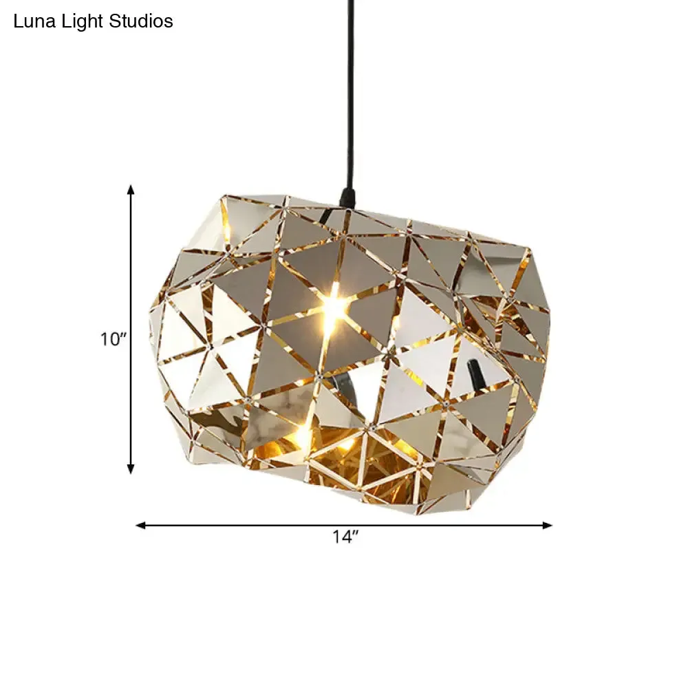 Stainless Steel Laser Cut Panel Pendant - Modern 1-Light Silver Hanging Light Fixture, 10"/14" Width