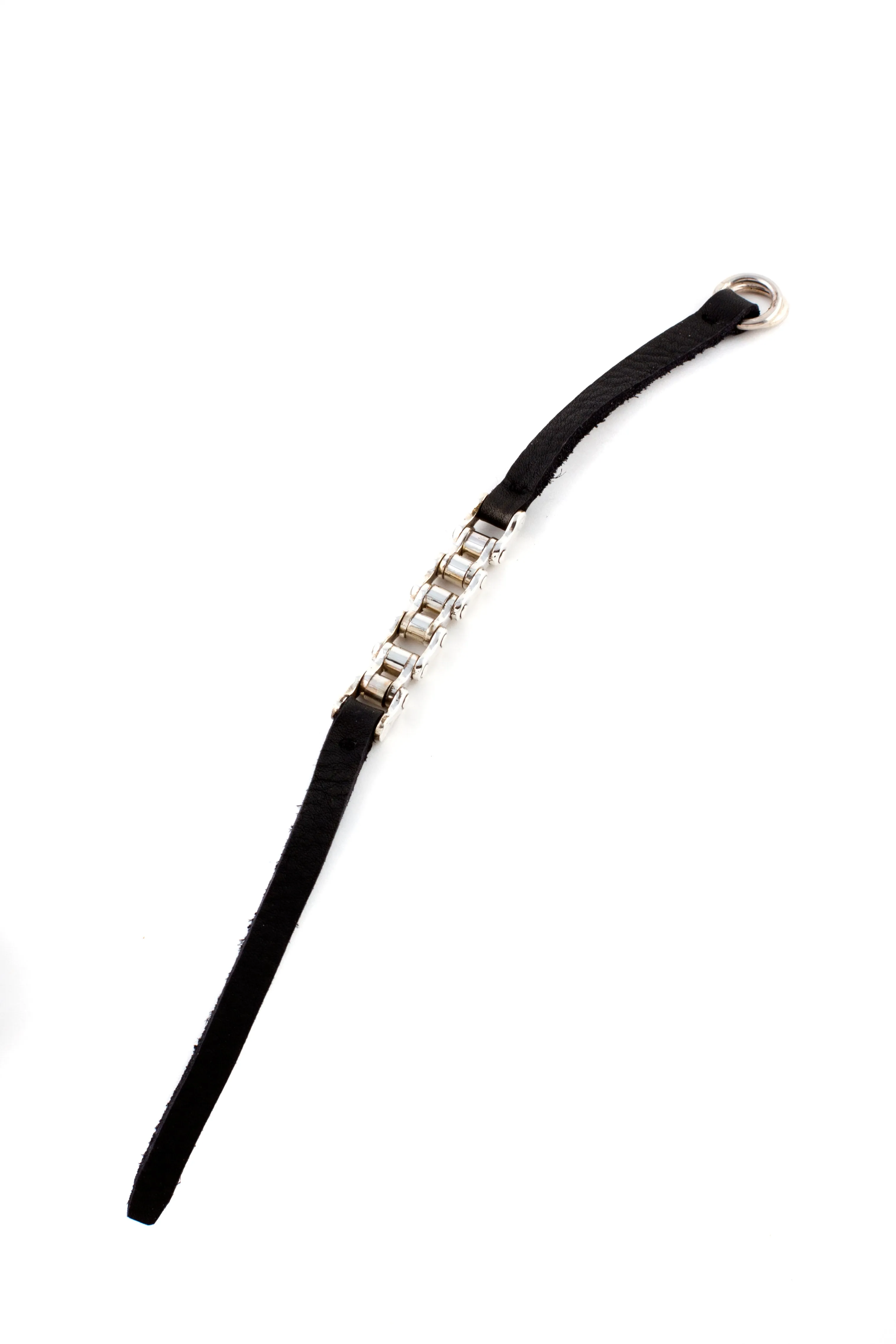 Sterling Silver Bike Chain Leather Bracelet