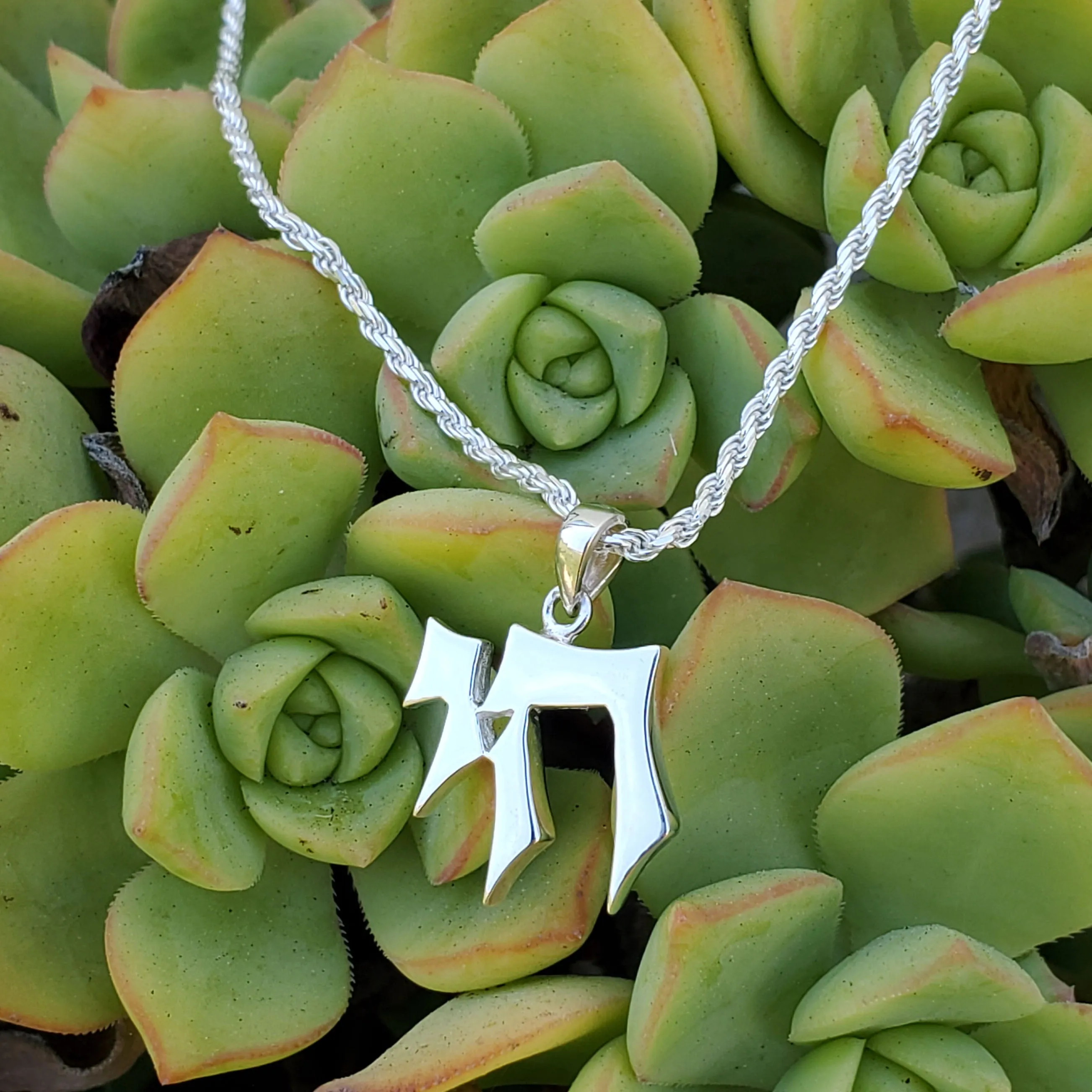 Sterling Silver Modern Chai Pendant Solid