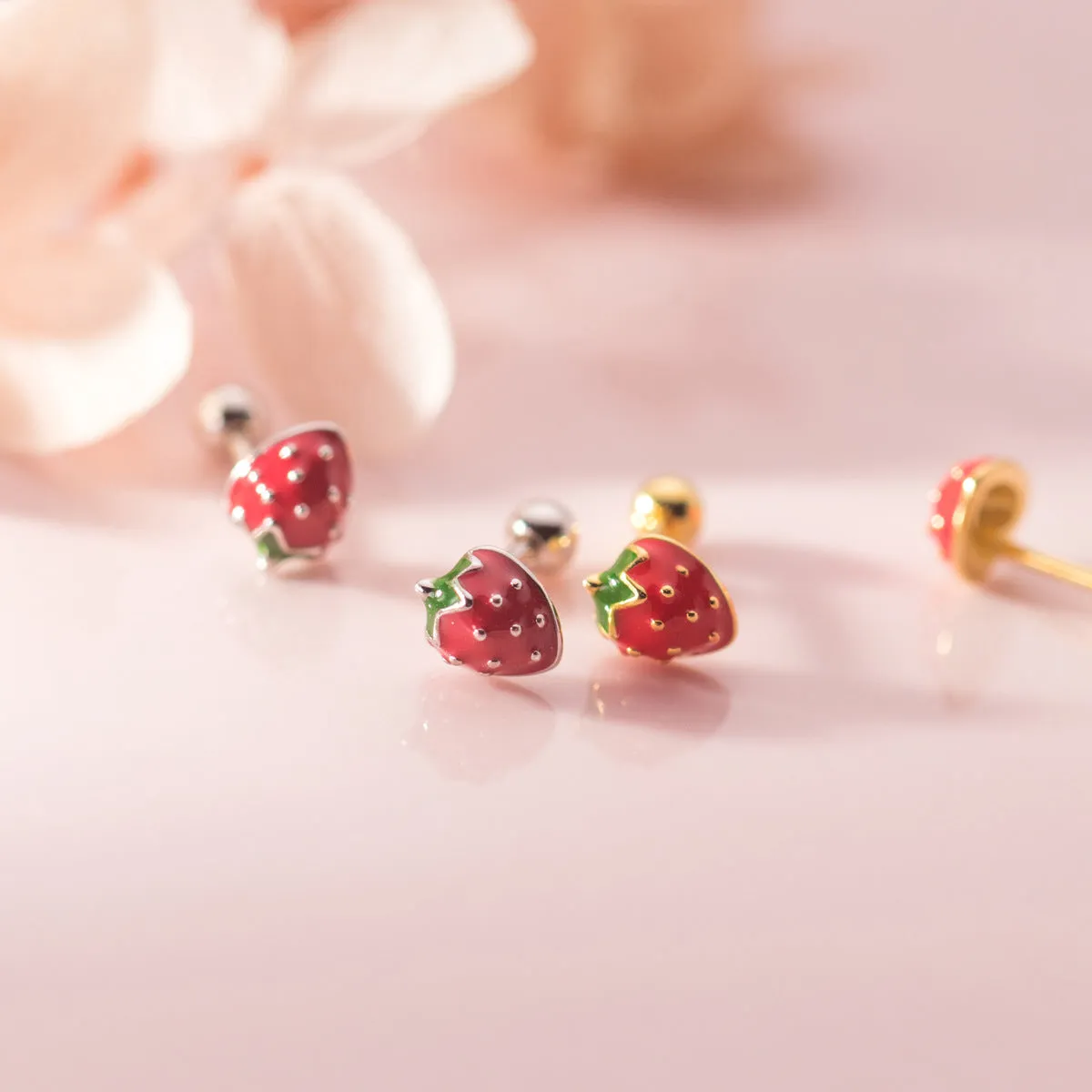 Summer Strawberry Sterling Silver Baby Children Earrings