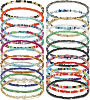 Taouzi Beaded Anklets for Women Handmade Boho Beaded Ankle Bracelets Colorful Beads Foot Anklets for Women