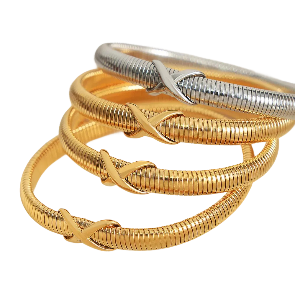 Titanium Steel Gold-plated Retro Personality Line Crossing Knot Design Snake Bone Chain Bracelet