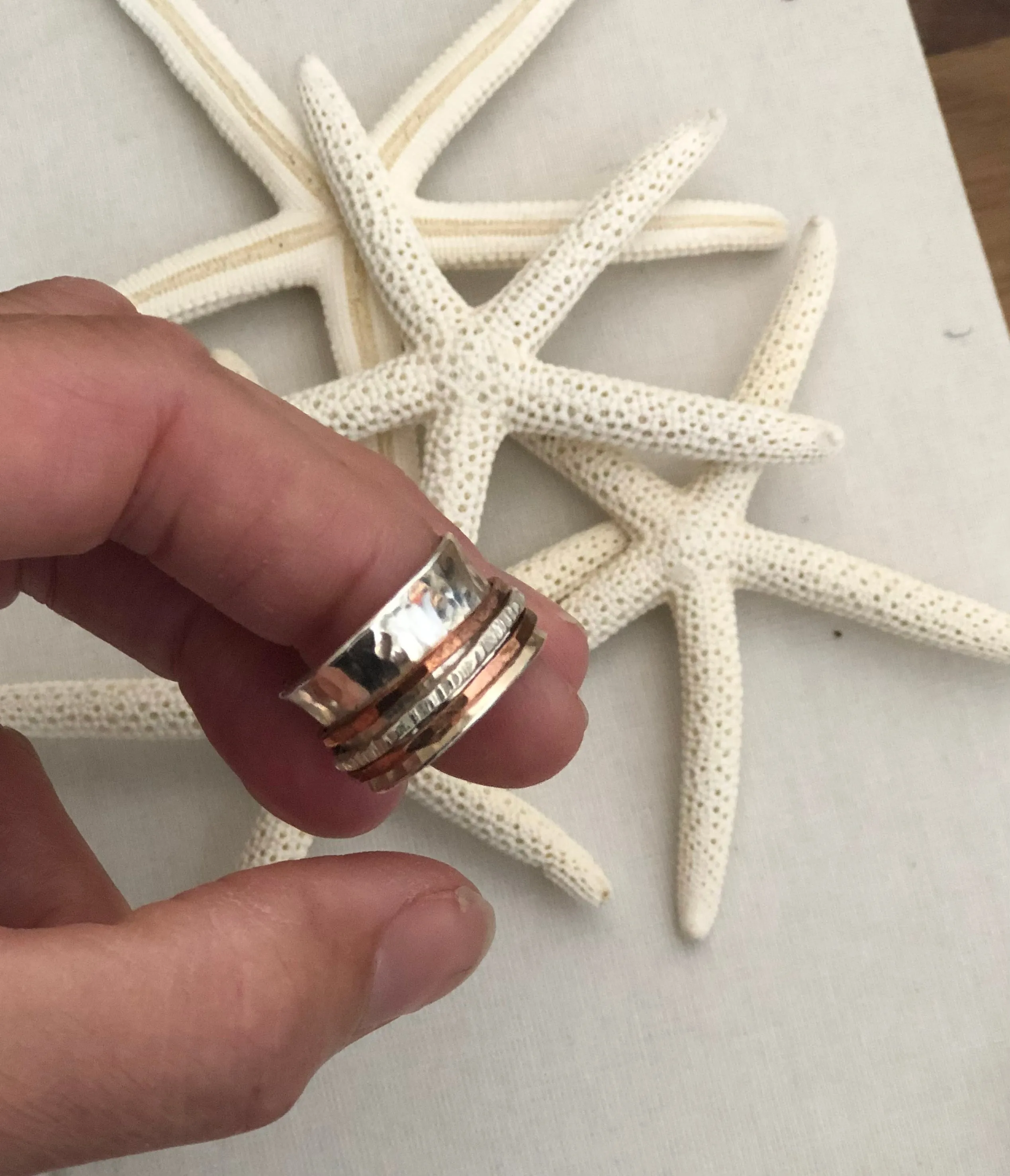 Triple silver and copper Spinner Ring
