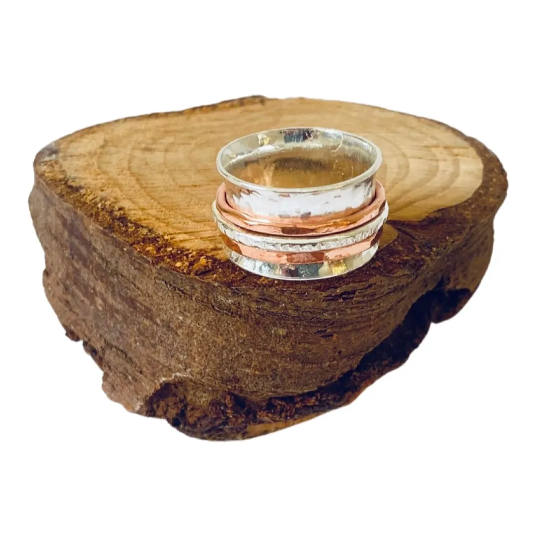 Triple silver and copper Spinner Ring