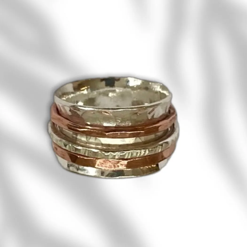 Triple silver and copper Spinner Ring
